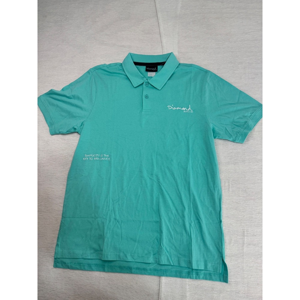 Diamond Supply Co Mens Polo Shirt Medium Turquoise Aqua Short Sleeve Logo Top